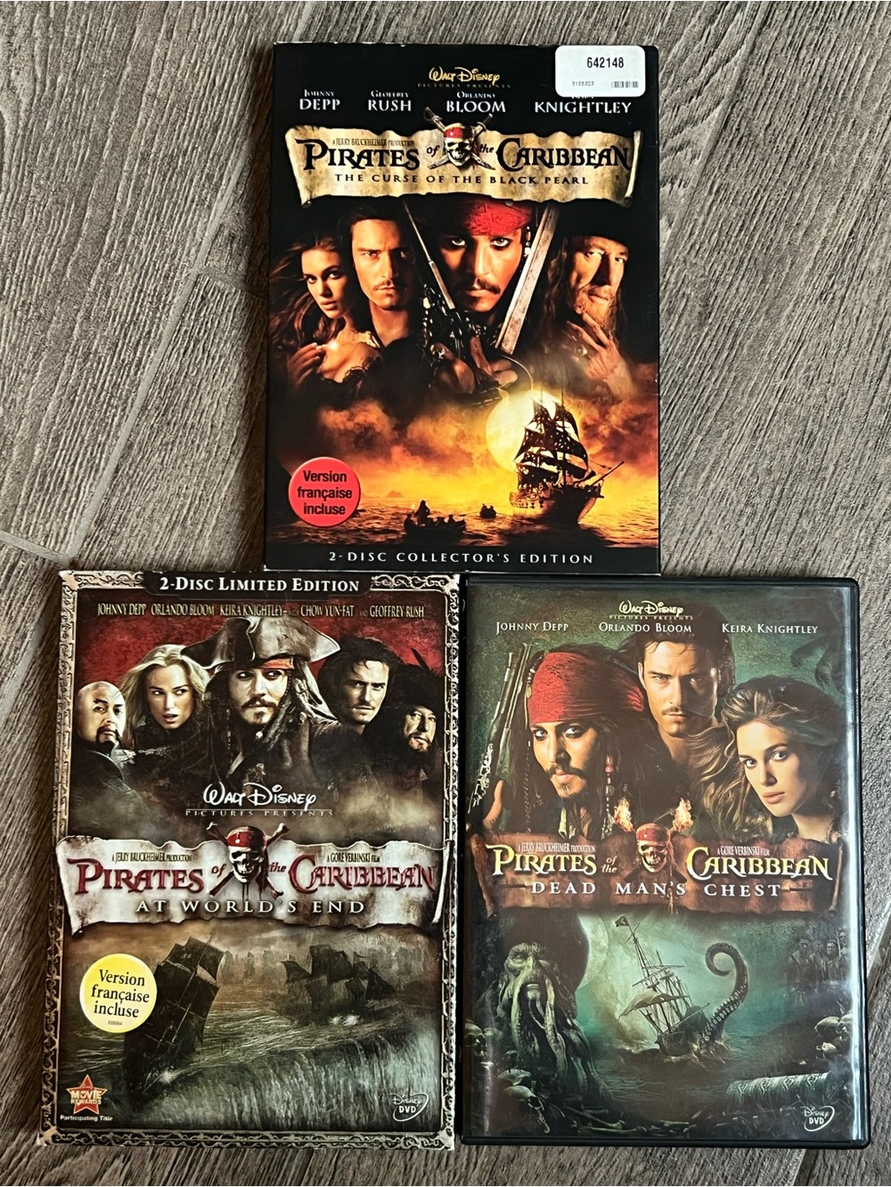 Pirates of the Caribbean DVD Lot of 3 Johnny Depp 2 Disc Collector Editions